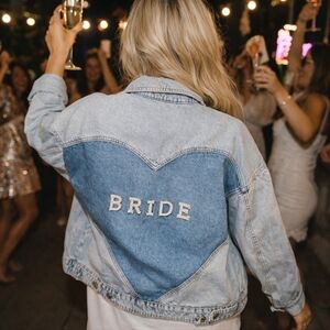 Zara "BRIDE" Jean Jacket Size M - L Heart Back Western Wedding Cowgirl